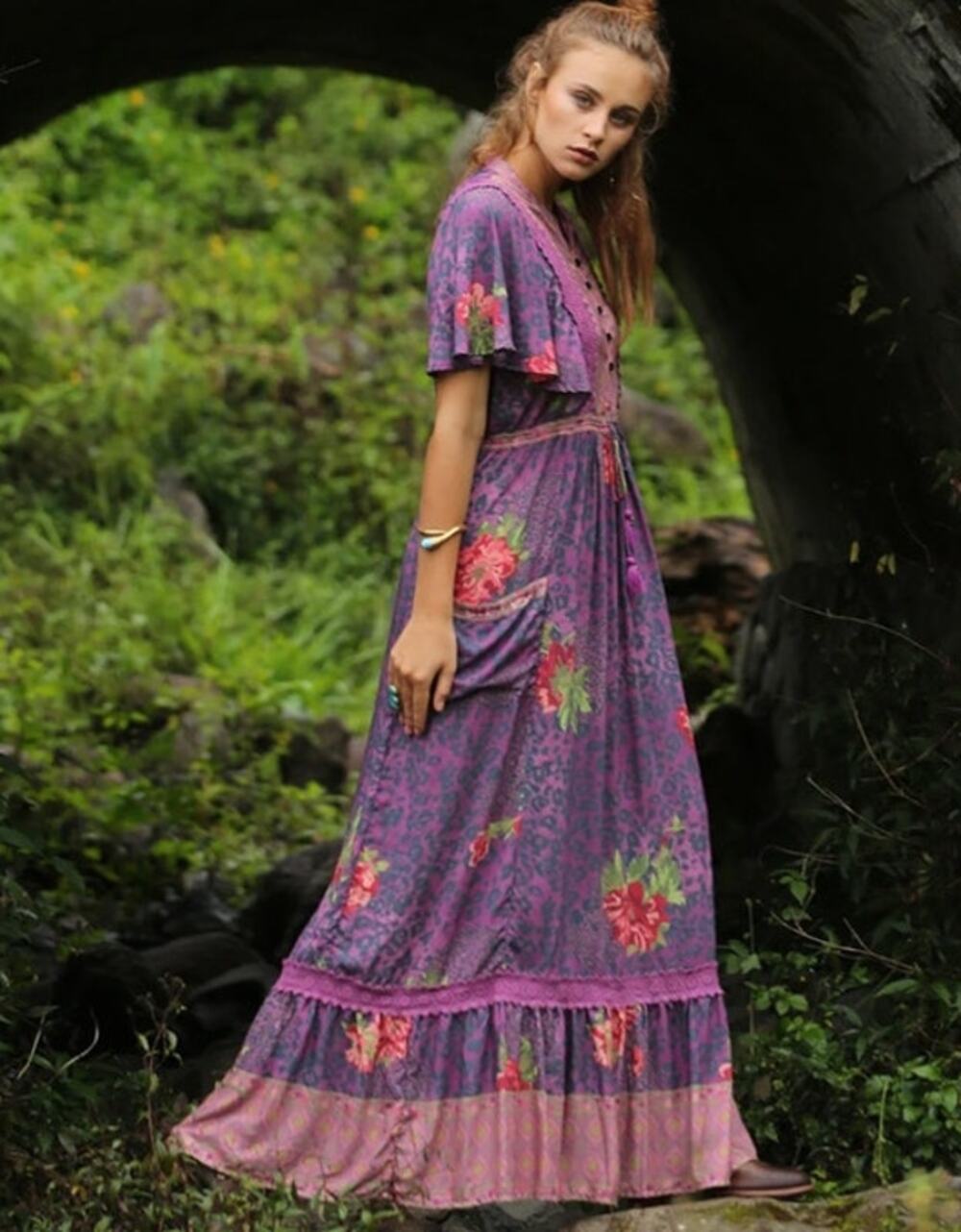 Tulle & Batiste Sahara Maxi Dress Purple Potion Floral Leopard Boho Size Small